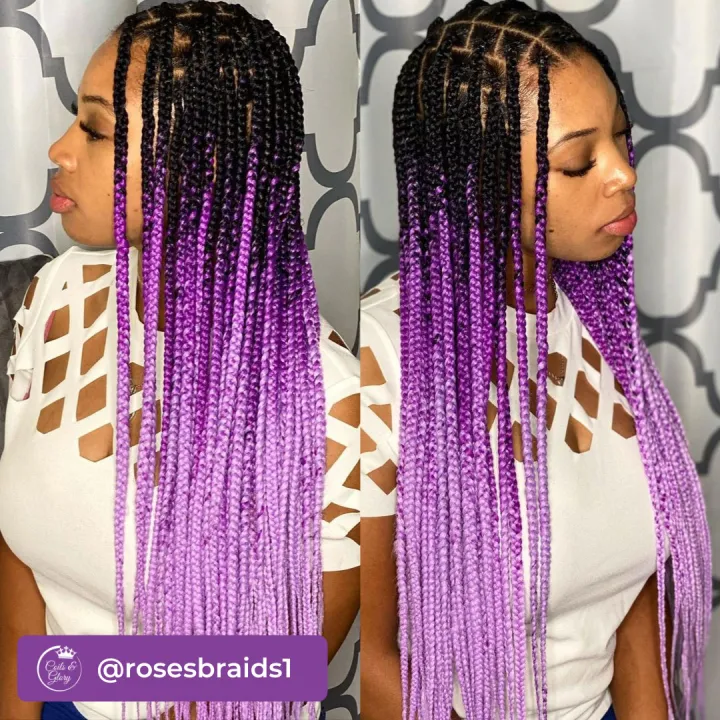 Black and purple ombre colored box braids
