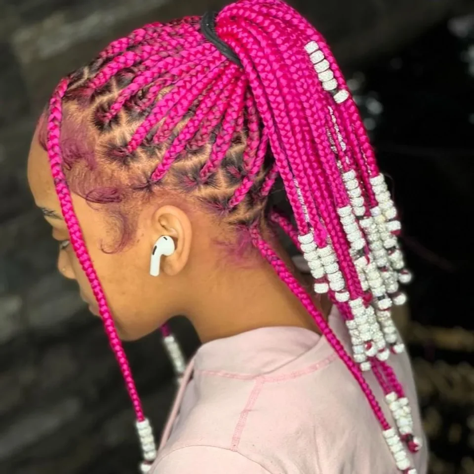 Medium Knotless Braids with Color: pink
