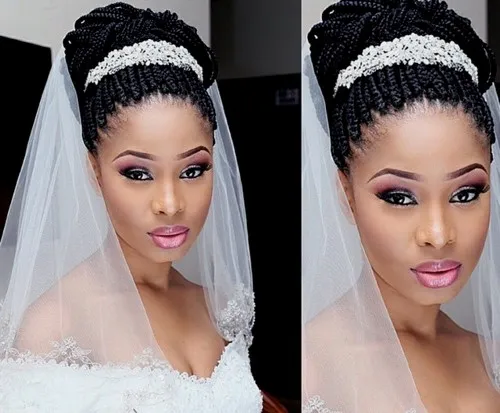 Box Braid Wedding Hairstyles: an updo with a veil