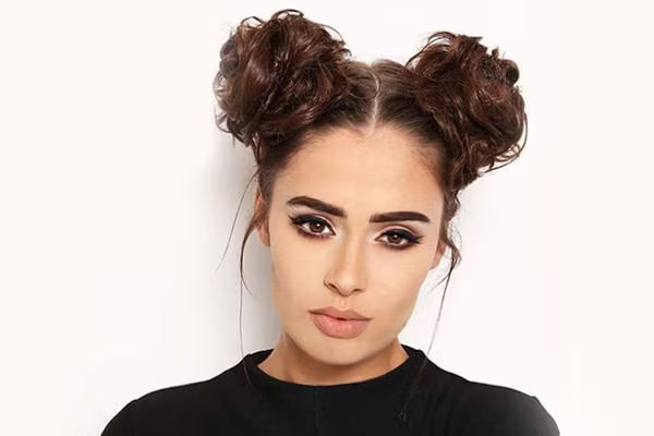 Space Buns Short Hair on top of head