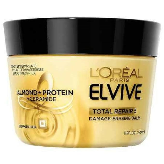 Best Protein Treatment for Relaxed Hair #1: L'Oreal Paris Elvive Total Repair 5 Damage-Erasing Balm with Almond and Protein