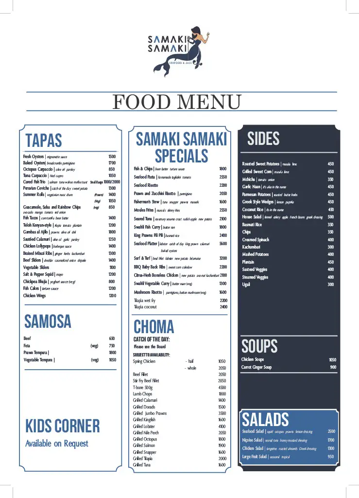 Samaki Samaki Seafood and Jazz menu: Food