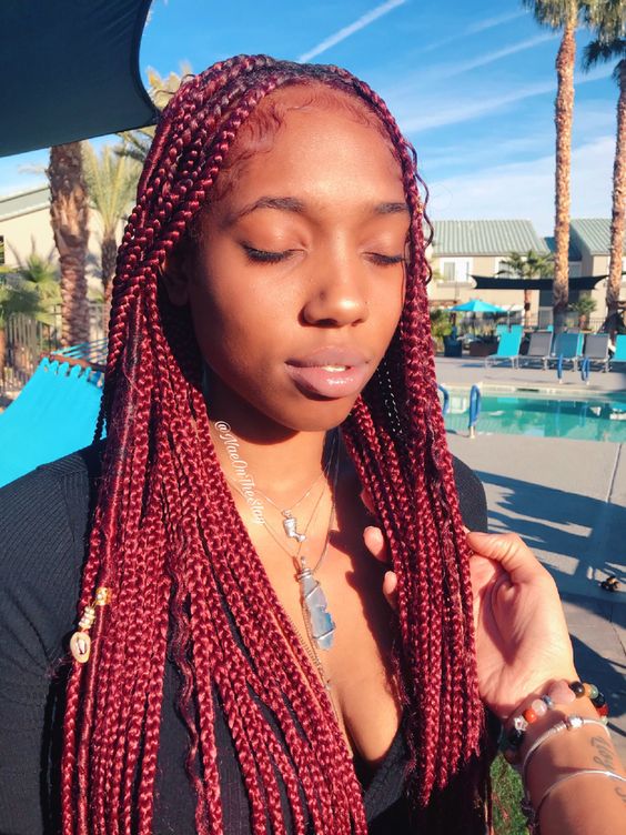  Burgundy Knotless Braids