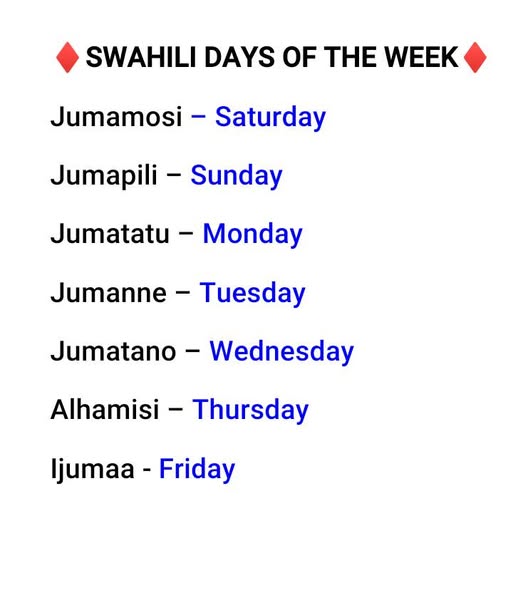 Jumamosi in English